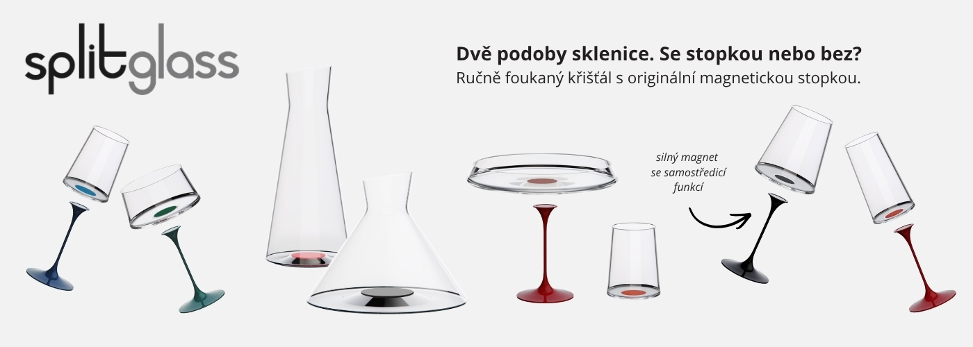 Originální koncept s ikonickým designem elegantní sklenice z bezolovnatého křišťálového skla, ručně foukané a kombinované s originální magnetickou hliníkovou stopkou. (6)